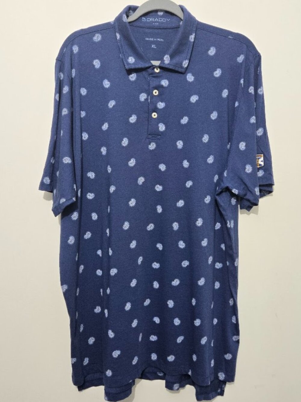 B Draddy Mens Peruvian Pima Cotton Golf Polo Shirt Size XL Blue Paisley Kinloch